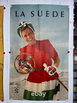 Affiche ancienne ski neige Suede