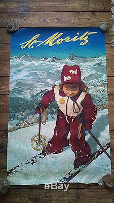 Affiche ancienne suisse, ski, st moritz, pedrett, hilber, eidenbenz-seitz, 102x64cm