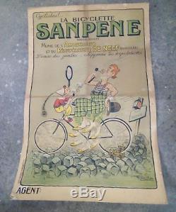 Affiche authentique rare bicyclette Sanpeine par Raoul Vion vers 1920 21223
