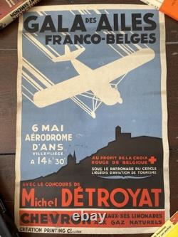 Affiche aviation 1934 Gala des Ailes Franco-Belges Liège Michel Détroyat