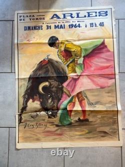 Affiche corrida originale Plaza de Toros Arles 31 mai 1964 J Cros Estrems 81x111