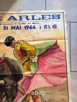 Affiche corrida originale Plaza de Toros Arles 31 mai 1964 J Cros Estrems 81x111