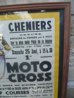 Affiche encadrée 1er MOTO CROSS Cheniers (creuse) 25/08/1950 bougies K. L. G