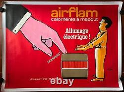 Affiche entoilée AIRFLAM Allumage électrique Chauffage SAVIGNAC 115x153cm 60's