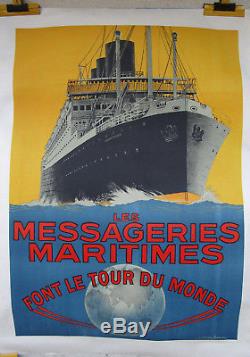 Affiche les messageries maritimes font le tour du monde signé SANDY HOOK