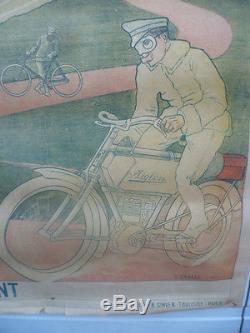 Affiche moto entoilée CYCLES ET MOTOCYCLES AIGLON par V. CANALE année 1904