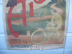 Affiche moto entoilée CYCLES ET MOTOCYCLES AIGLON par V. CANALE année 1904