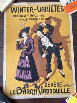 Affiche originale 1917 Winter Variétés Liège Poissinger Devère Théâtre