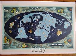 Affiche originale AIR FRANCE planisphère Lucien BOUCHER 1962