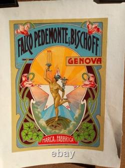 Affiche originale ART NOUVEAU Falco Pedemonte & Bischoff Italia Genova /RS67