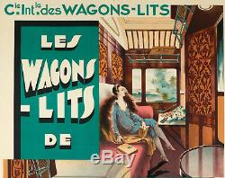 Affiche originale Art Déco Wagons Lits P. L. M. Lalique Prou 1925