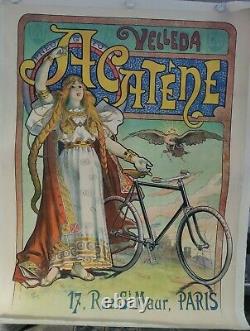 Affiche originale Art Nouveau Cycles Velleda Acatène Baylac Biarritz 98