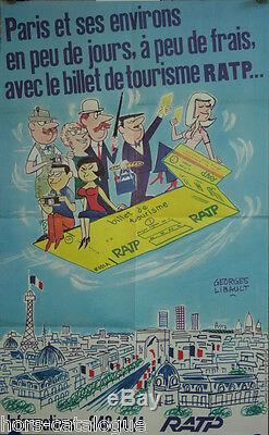 Affiche originale, Billet de tourisme RATP, par Georges Libault. Ed. GDP Paris