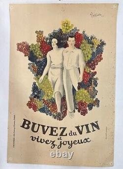 Affiche originale CAPIELLO Buvez du vin et vivez joyeux (40x60cm) 1933
