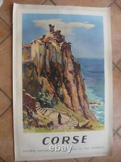 Affiche originale CORSE Nonza la tour génoise SNCF 1955