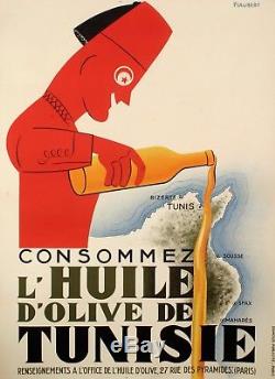 Affiche originale Consommez l'huile d'olive de Tunisie Tunis 1925