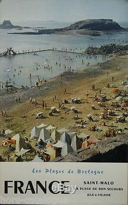 Affiche originale, France, Plages de Bretagne-Saint Malo, Bon Secours. 1959