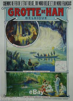 Affiche originale, Grotte de Han, Belgique. Chemin de fer de l'état