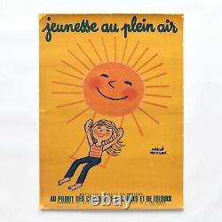 Affiche originale Hervé Morvan Jeunesse au Plein air soleil enfant vintage