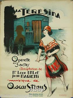 Affiche originale, La Térésina, Opérette. Par Dola, 1929. Roulotte, gitane