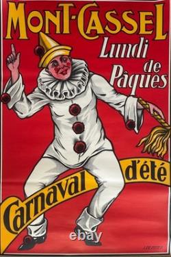 Affiche originale Mont Cassel Le Carnaval d'été vers 1950 signé j. Dezitter