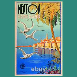 Affiche originale, SNCF Menton, côte d'Azur Beglia 1935