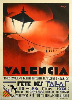 Affiche originale, Valencia, fete des Fallas. Par Raga, 1932