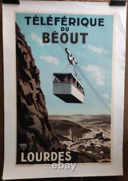 Affiche originale ancienne 1935 le Téléférique du Béout Lourdes /RS205