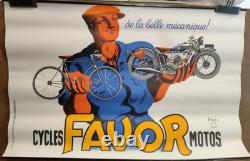 Affiche originale ancienne 1937 Cycles FAVOR Motos /RS265