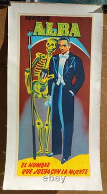 Affiche originale ancienne 1959 Profesor ALBA magicien squelette /RS11