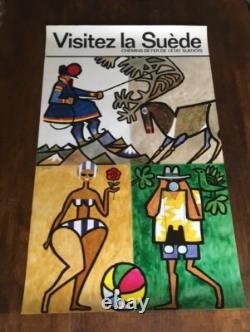 Affiche originale ancienne 1965 Visitez la Suède 62cm 99cm