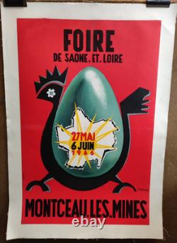 Affiche originale ancienne 1966 Foire de Saône et Loire Montceau les Mines/RS226