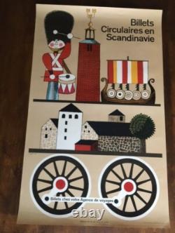 Affiche originale ancienne 1969 Billets circulaire en Scandinavie 62cm 99cm