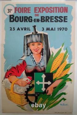 Affiche originale ancienne 1970 Bourg-en-Bresse foire exposition poulet /RS204