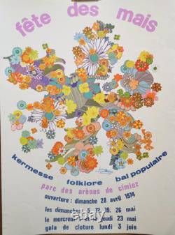 Affiche originale ancienne 1974 Fête des Mais Arènes de Cimez à Nice /RS580
