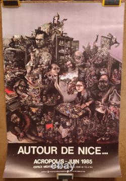 Affiche originale ancienne 1985 Autour de Nice ACROPOLIS /RS565