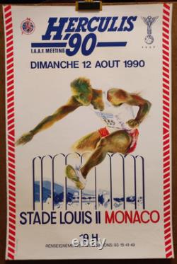 Affiche originale ancienne 1990 Herculis Stade Louis II à Monaco /RS581