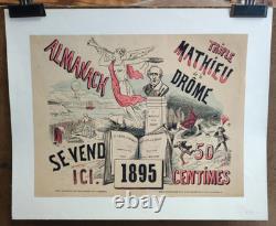Affiche originale ancienne ALMANACH 1895 Triple Mathieu de la Drôme /RS235