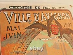 Affiche originale ancienne AVIGNON Chemins de Fer du Midi
