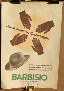Affiche originale ancienne BARBISIO Chapeaux Gants Italia /RS62