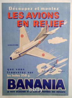 Affiche originale ancienne Banania Les avions en relief /RS414