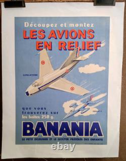 Affiche originale ancienne Banania Les avions en relief /RS414