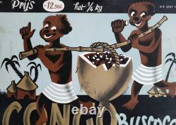 Affiche originale ancienne Congo Buscoco chocolat noix de coco /RS400