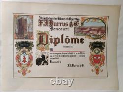 Affiche originale ancienne Diplôme Manufacture de Tabacs Boncourt Suisse /RS247