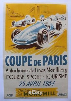 Affiche originale ancienne Géo Ham Coupe de Paris 25 avril 1954 Linas-Monthléry