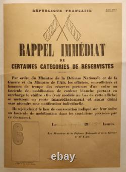 Affiche originale ancienne Guerre Rappel Immédiat de Réservistes /RS493