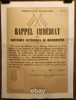 Affiche originale ancienne Guerre Rappel Immédiat de Réservistes /RS493