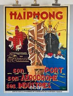 Affiche originale ancienne Haïphong Issou Lithographie- Indochine C. 1930