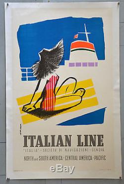 Affiche originale ancienne ITALIAN LINES Par Jean COLIN. 1957