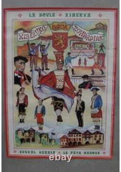 Affiche originale ancienne LA SOULE XIBERUA PAYS BASQUE par P. HEGUIAPHAL